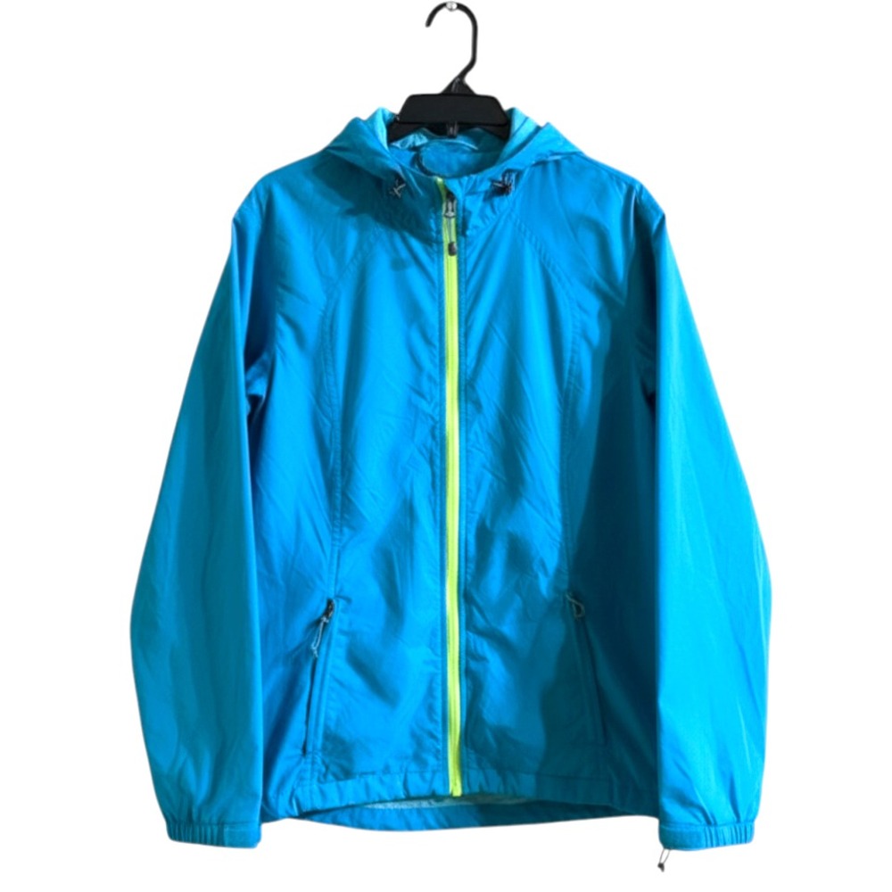 EDDIE BAUER Windbreaker Track Jacket TURQUOISE BLUE w/LIME GREEN Mesh Lined M